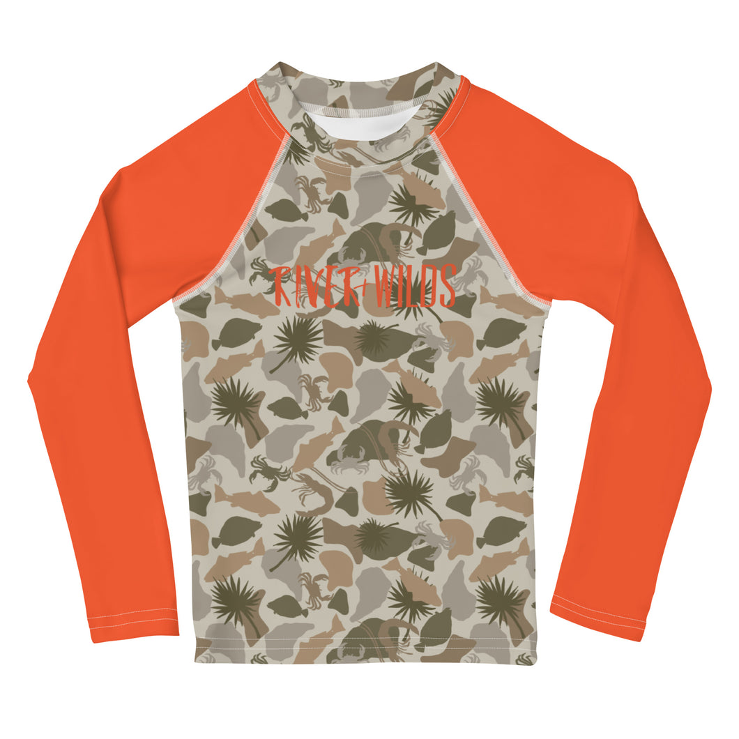 Kids Blaze Orange Sleeve Rash Guard